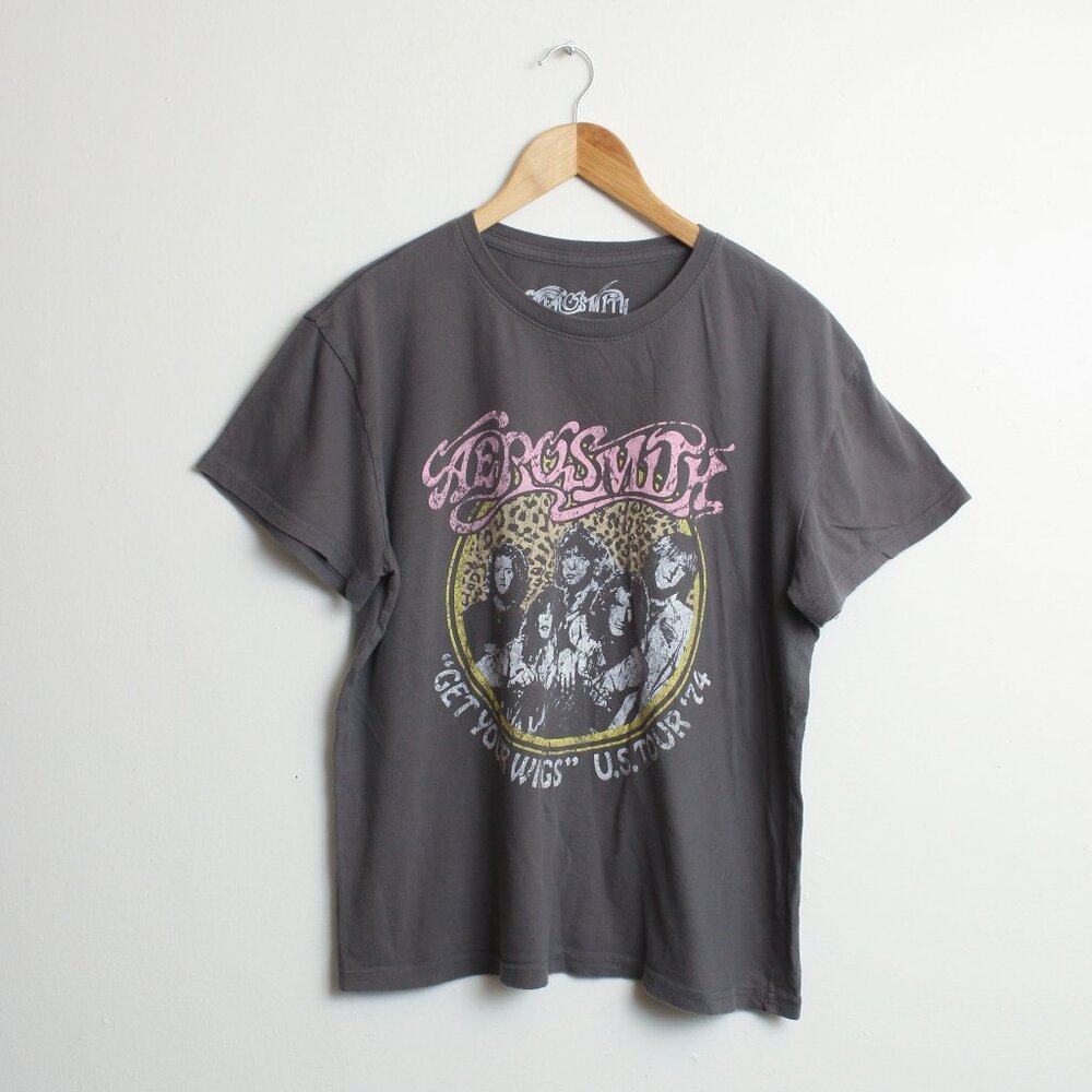 Aerosmith Get Your Wings US Tour '74 Graphic Shirt Womens XL Gray Band Tee